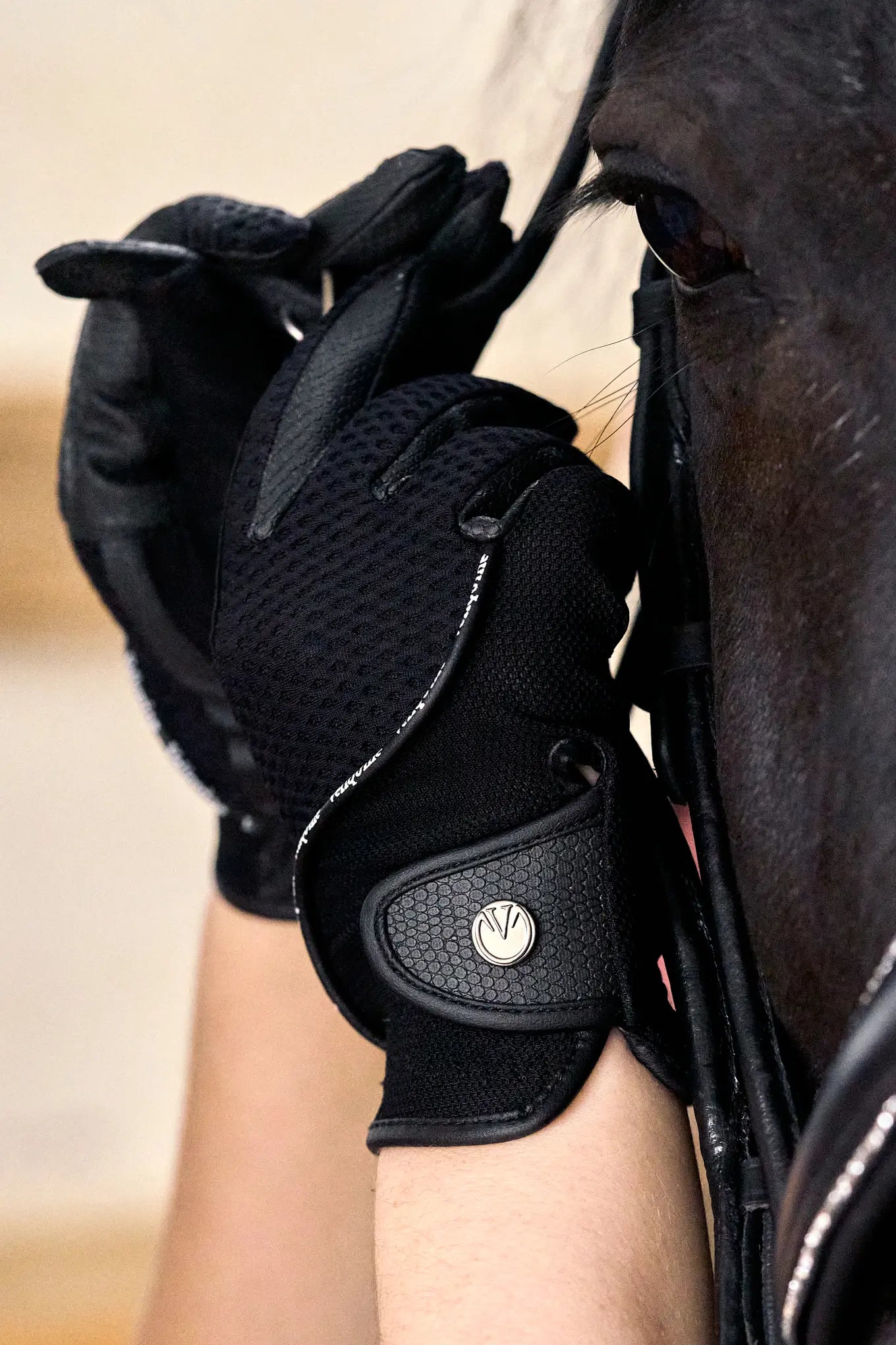 Guantes de equitación negros transpirables